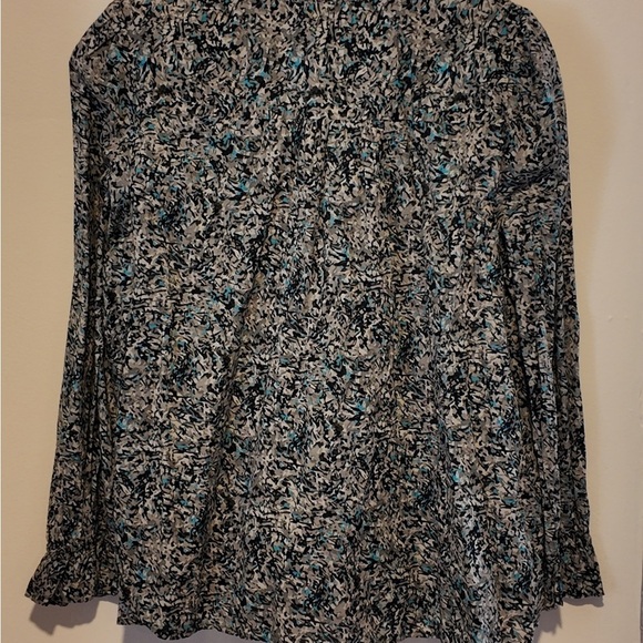 Ann Taylor LOFT Black Green Printed Pintuck Front Blouse Top Size XL Cotton - Picture 4 of 5